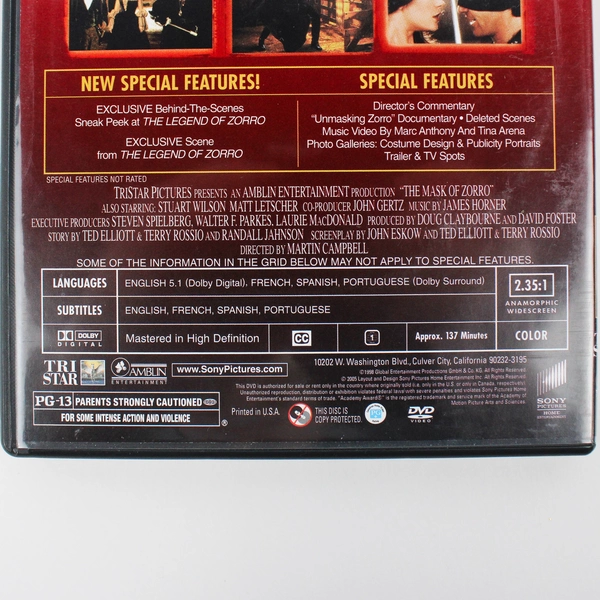The Mask Of Zorro DVD 1998 Deluxe Edition Directed By Martin Campbell