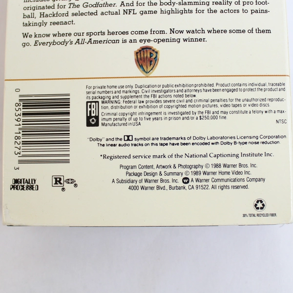 Everybody's All-American VHS Film by Warner Bros 1989