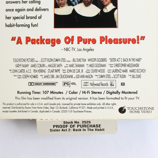 Sister Act 2 Back in The Habit Comedy VHS Film by Touchstone Home Video 1993