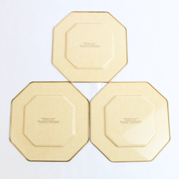 Lot of 3 Vintage Avon Hospitality Sweets Recipe Plates 1982 Metal Christmas 