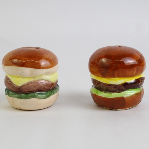 Vintage Cheeseburger Ceramic Salt & Pepper Shakers Collectible Kitchen Decor