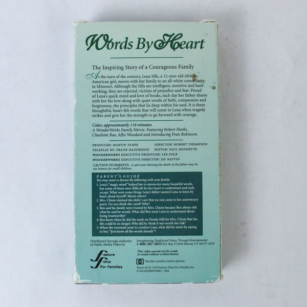 Words By Heart VHS 1984 Feature Films For Families Pre-Owned Classic Film