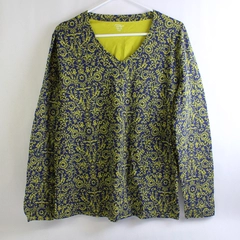 Great Northwest Women's XL Blue Green V-Neck Floral Long-Sleeved Top