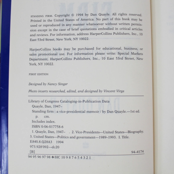 Standing Firm by Dan Quayle 1994 First Edition Hardcover Political Memoir