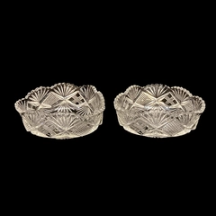 Lot of 2 Triangle Shaped Cut Glass Bowls Palm Pattern Sawtooth Rim