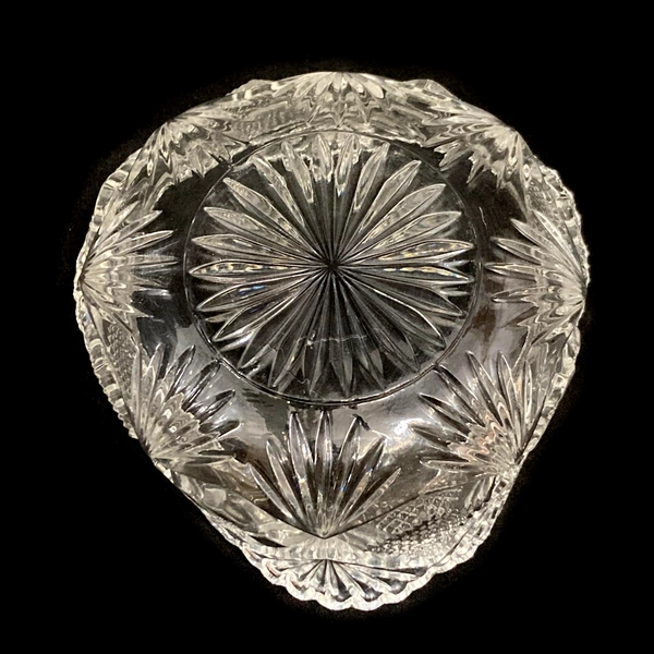 Lot of 2 Triangle Shaped Cut Glass Bowls Palm Pattern Sawtooth Rim