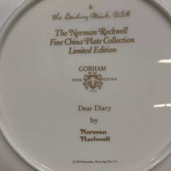 1978 Gorham Saturday Evening Post Norman Rockwell Plate Dear Diary