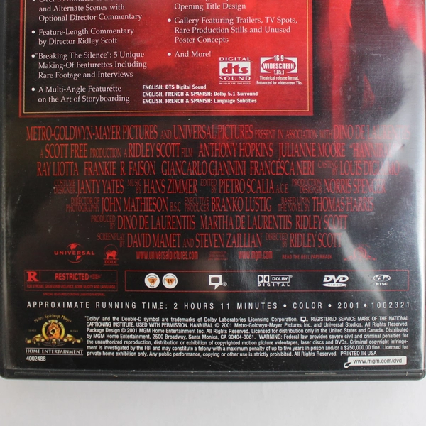 Hannibal Special Edition 2 Disc DVD Set 2001 MGM