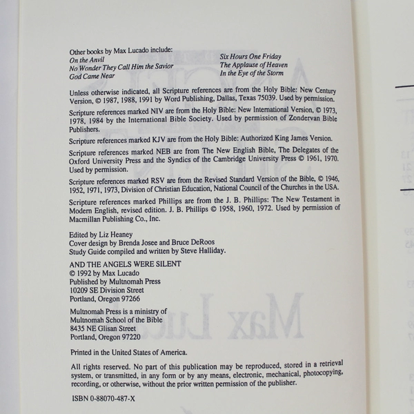 And The Angels Were Silent by Max Lucado - 1992 HC - Good Condition