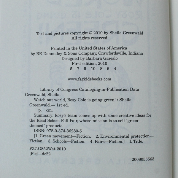 Watch Out World! Rosy Cole is Going Green by Sheila Greenwald 2010 DJ