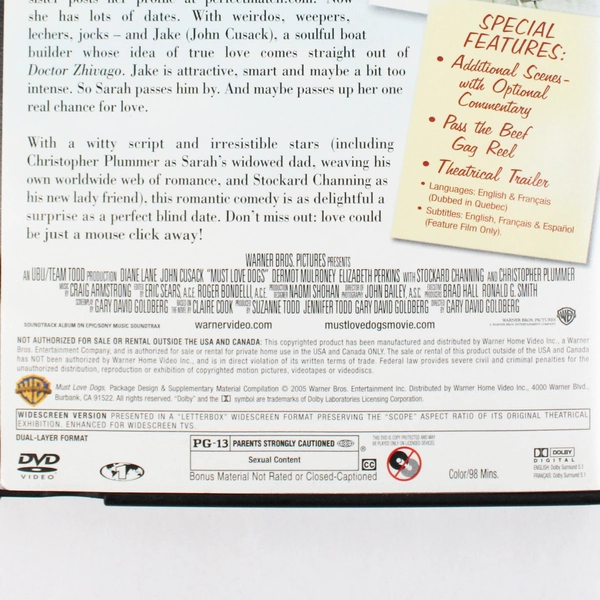 Must Love Dogs DVD Widescreen Romantic Comedy Movie Film