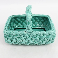 Vintage Inarco E-3055 Turquoise Ceramic Basket Design Trinket Dish