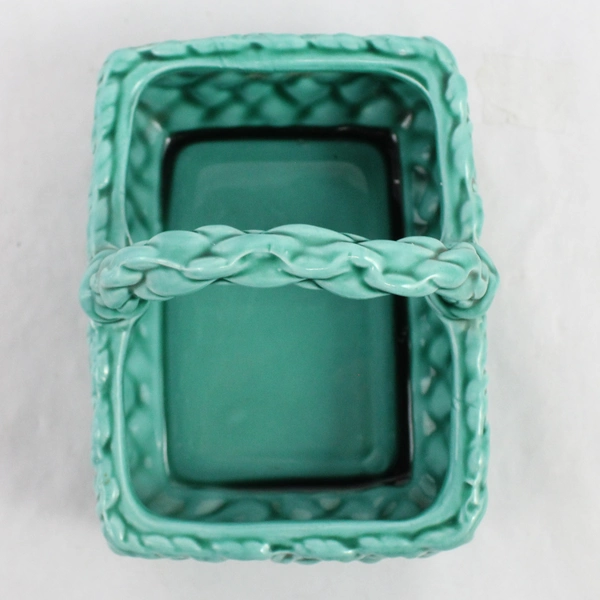 Vintage Inarco E-3055 Turquoise Ceramic Basket Design Trinket Dish