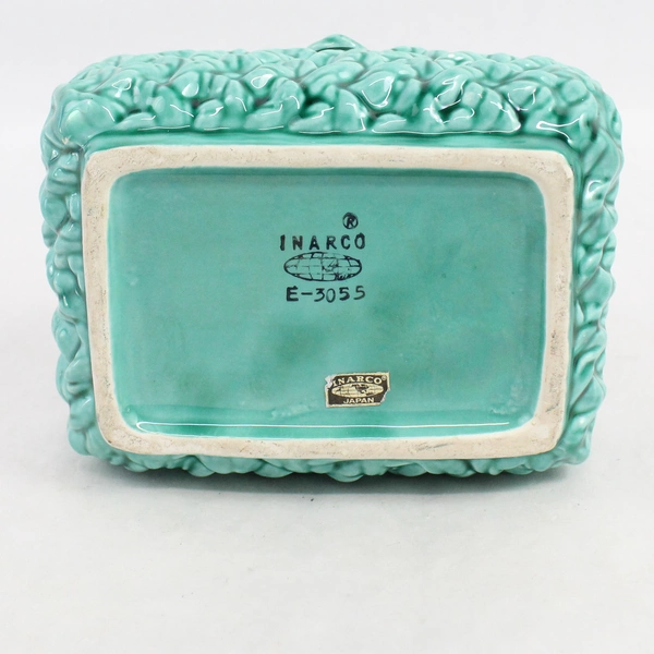 Vintage Inarco E-3055 Turquoise Ceramic Basket Design Trinket Dish