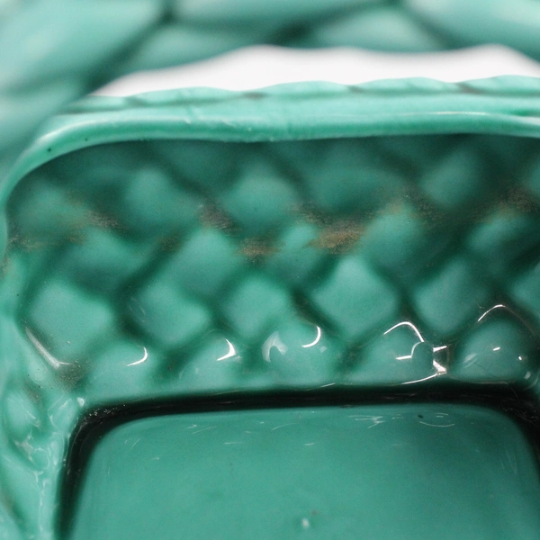 Vintage Inarco E-3055 Turquoise Ceramic Basket Design Trinket Dish