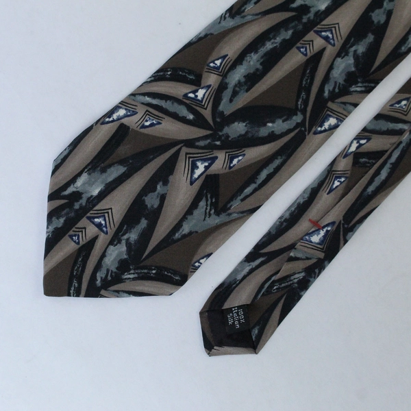 Vtg Bica Uomo Men's Abstract Tie 58" Long Pure Italian Silk Brown Blue Gray