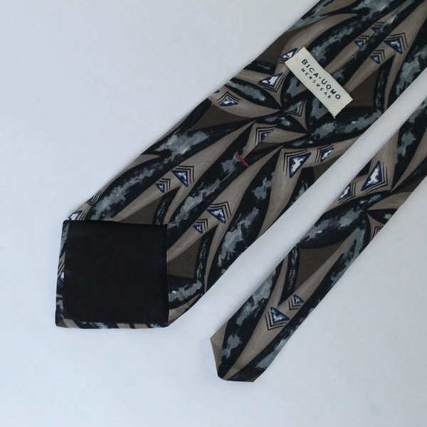 Vtg Bica Uomo Men's Abstract Tie 58" Long Pure Italian Silk Brown Blue Gray