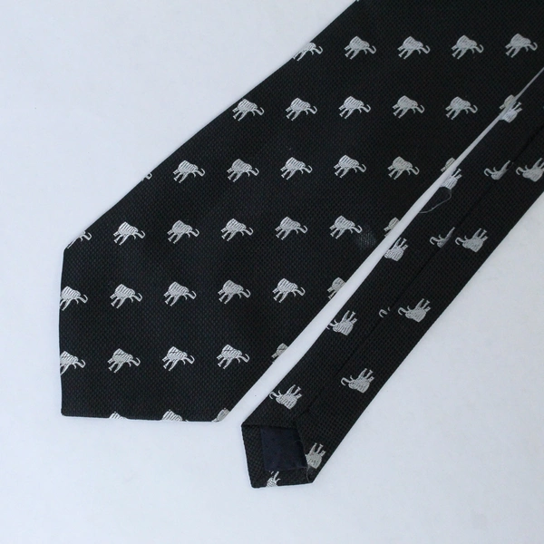 Handmade Silk Elephant Pattern Tie Necktie 56.5in Black Pre-Owned
