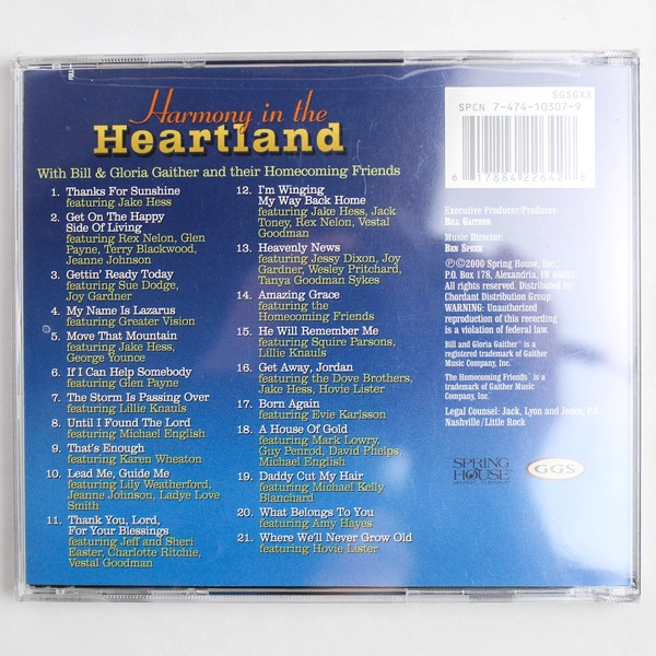 Bill & Gloria Gaither Harmony in the Heartland CD 2000 Sealed