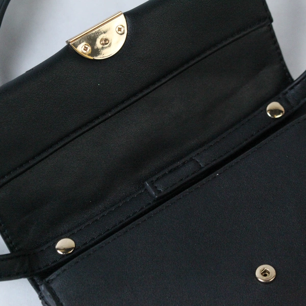 A New Day Women's Black Crossbody Purse with Gold Accents - Pre-Owned