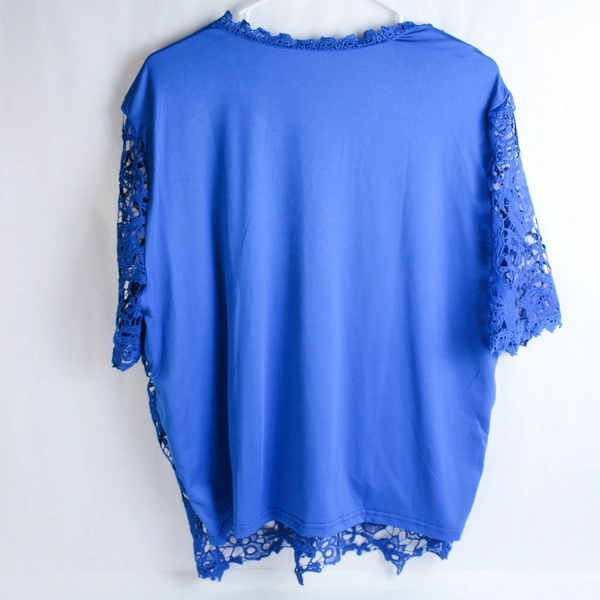 Unbranded Blue Crochet Fabric Lining V-Neck T-Shirt Women's Size 2XL