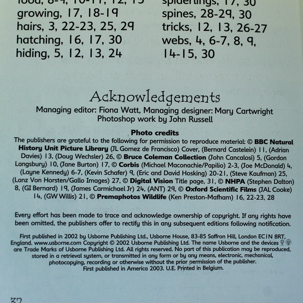 Usborne Beginners Spiders by R. Gilpin 2003 Hardcover - Good Condition