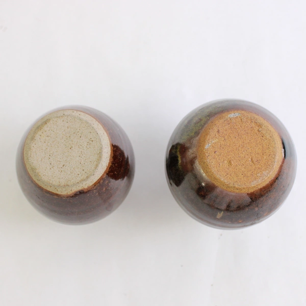 Rustic Studio Pottery Brown Ceramic Salt and Pepper Shaker Set w/ Cork Stoppers