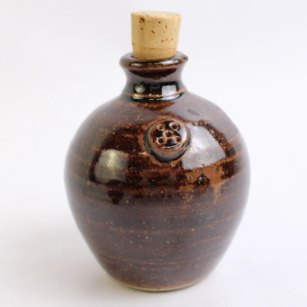 Rustic Studio Pottery Brown Ceramic Salt and Pepper Shaker Set w/ Cork Stoppers