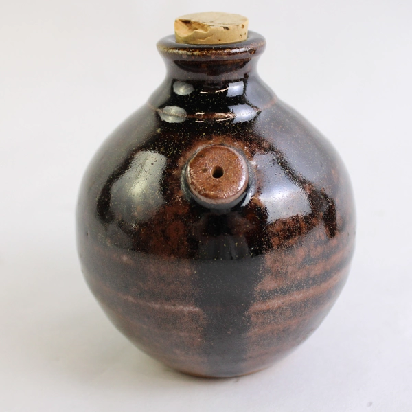 Rustic Studio Pottery Brown Ceramic Salt and Pepper Shaker Set w/ Cork Stoppers