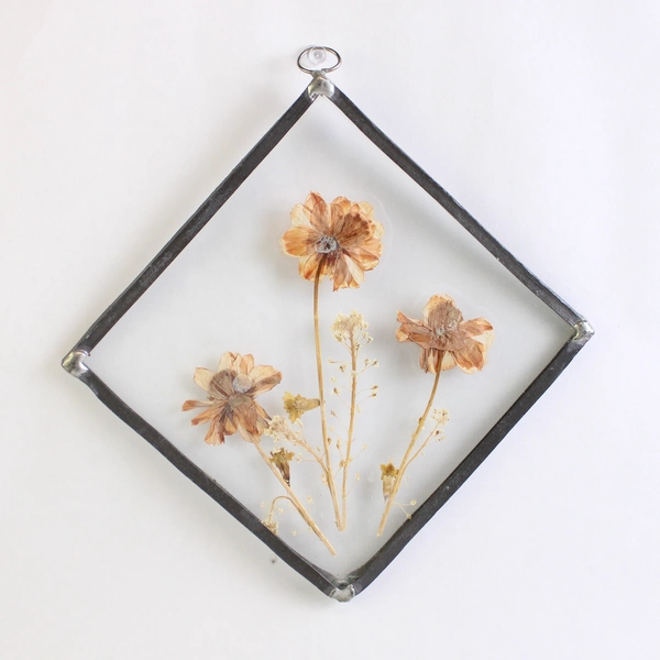 Handmade Soldered Pressed Flower Sun Catcher 8.5"