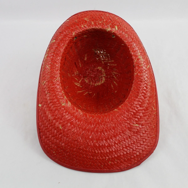 Vintage 1950's Child's Red Wicker Fire Chief Fireman’s Hat with Cardboard Emblem