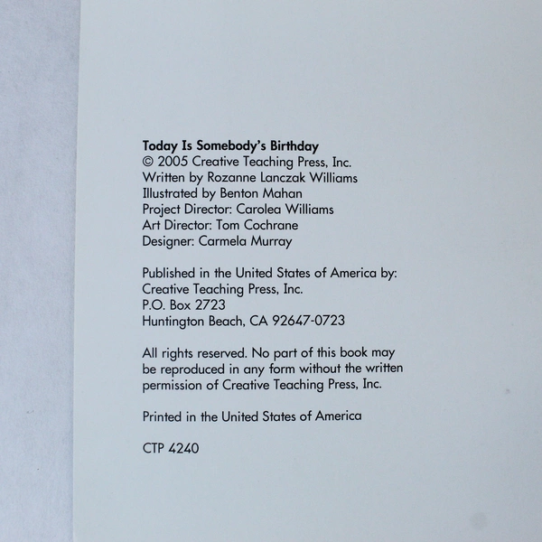 Today Is Somebody's Birthday by Rozanne Lanczak Williams 2005 Paperback