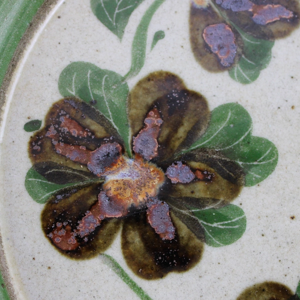 Hand-Painted Studio Pottery Floral Design Coupe Bowl 9.5"