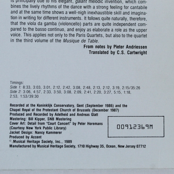 Georg Philipp Telemann Musique de Table Part III Vinyl LP 1989 Used Record