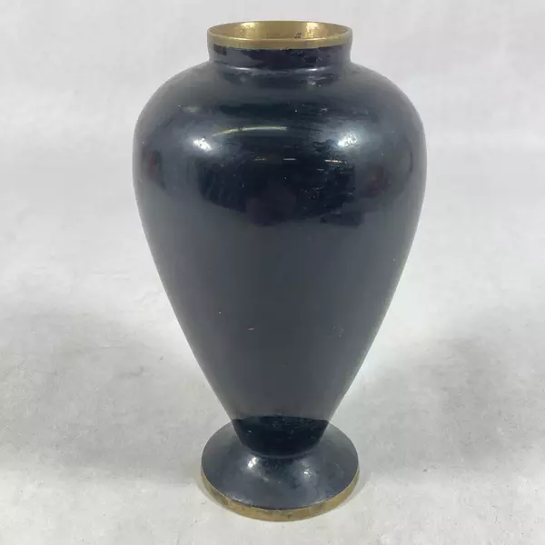 Vtg Black Cloisonne Vase Inlaid Mother Of Pearl Butterflies And Flowers 6 Inch