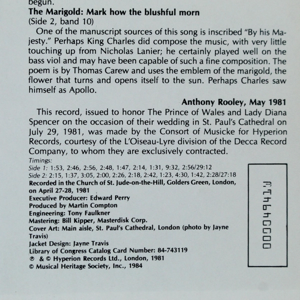 English Madrigals Wedding Songs Special Issue Wedding Prince Of Wales Diana LP