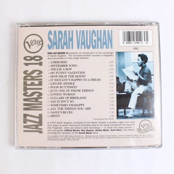Verve Jazz Masters 18 Sarah Vaughan CD 1994 Verve