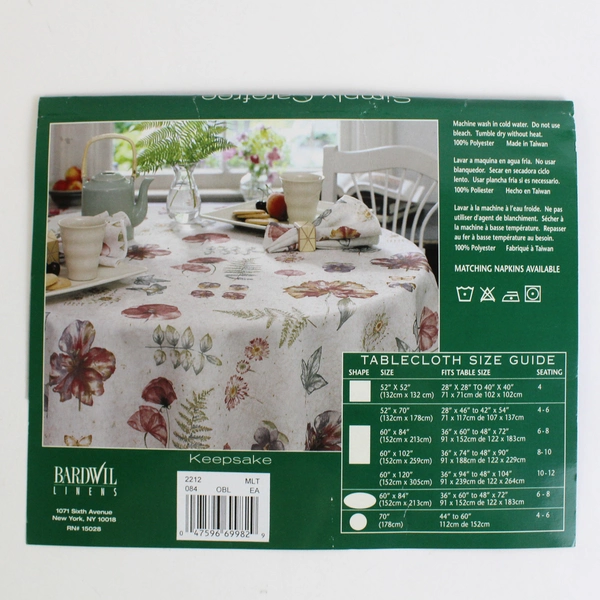 Bardwil Linens Simply Carefree Table Cloth Floral Keepsake Pattern Size 60"x84"