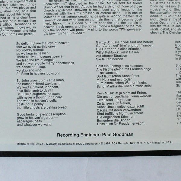 Levine Conducts Mahler's Symphony No. 4 Chicago Symphony Orchestra LP RCA