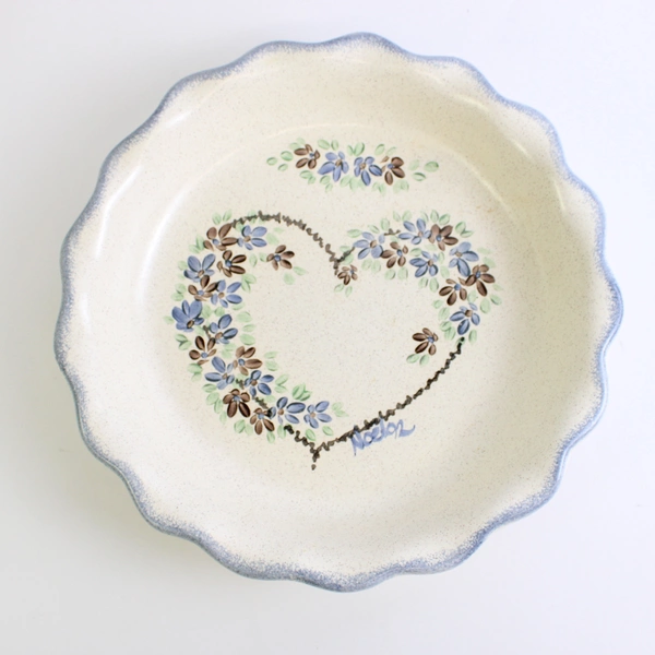 Hand-Painted Country-Style Heart Design Ceramic Pie Plate 10"