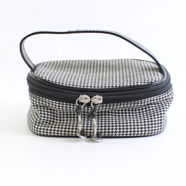 Saks Fifth Avenue Cosmetic Bag Black/White Houndstooth Small
