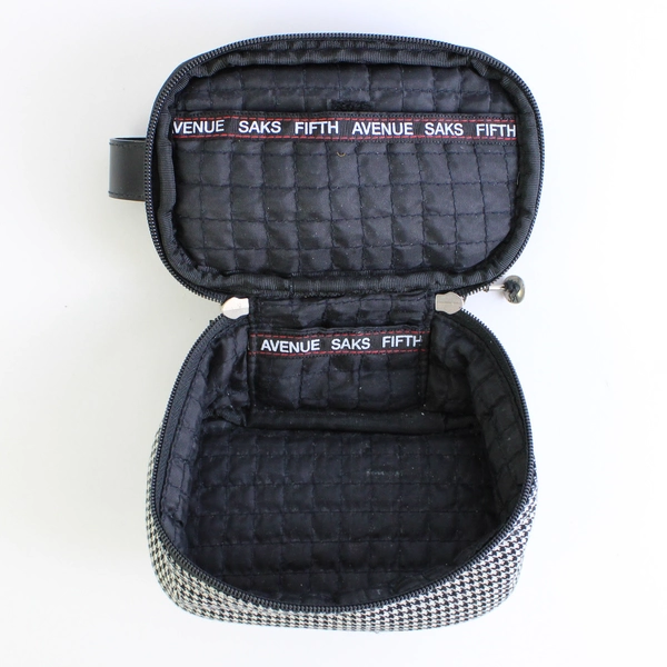 Saks Fifth Avenue Cosmetic Bag Black/White Houndstooth Small