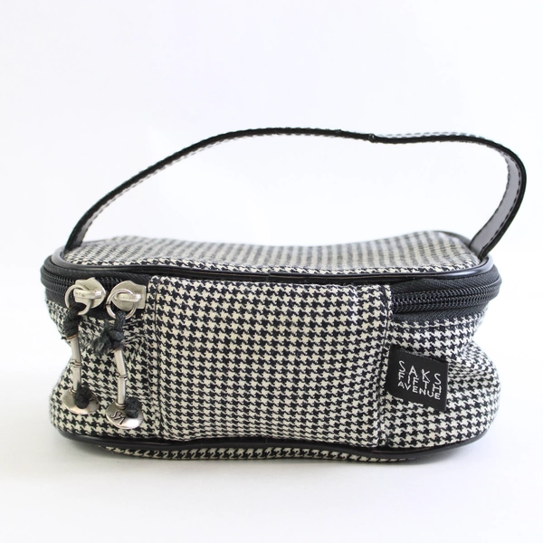 Saks Fifth Avenue Cosmetic Bag Black/White Houndstooth Small