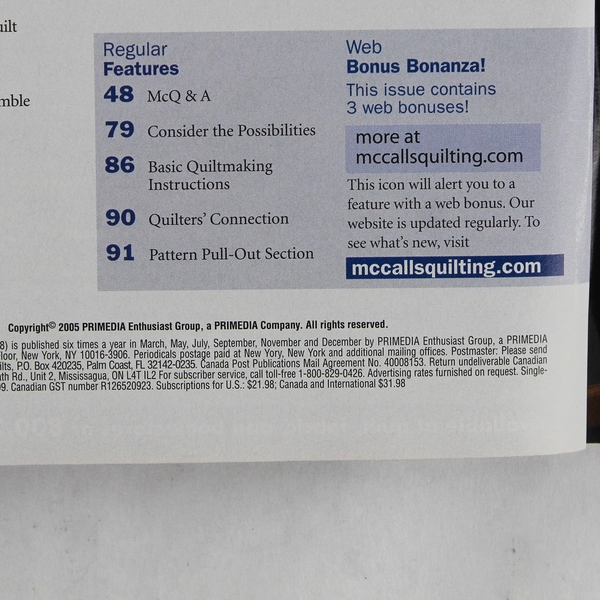 McCall's Quilting Magazine October 2005 Featuring The 2005 Quilt For a Cure