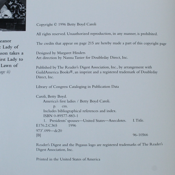 America's First Ladies by Betty B. Caroli 1996 Hardcover Good Condition