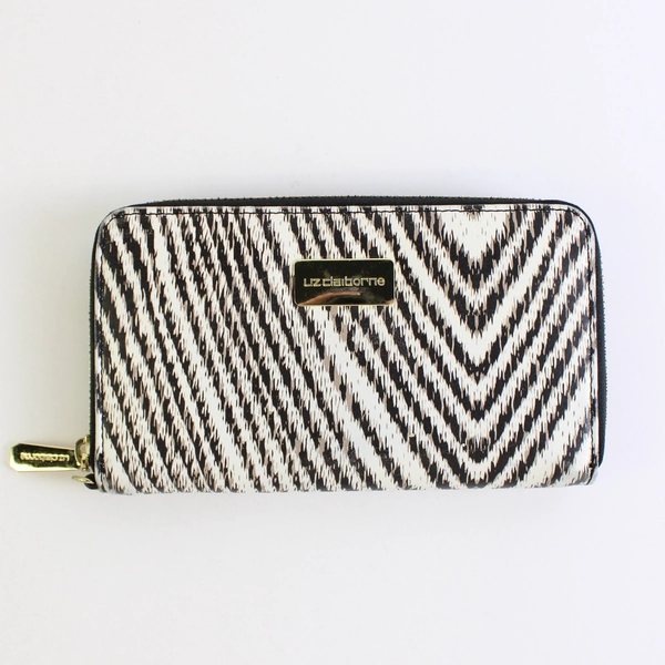 Liz Claiborne Clutch Wallet Faux Leather Brown/White/Black