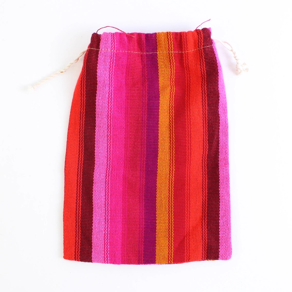 Unbranded Guatemala Small Drawstring Bag Pink/Orange W/ Worry Doll Detail