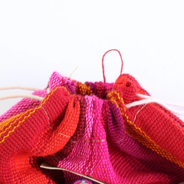 Unbranded Guatemala Small Drawstring Bag Pink/Orange W/ Worry Doll Detail