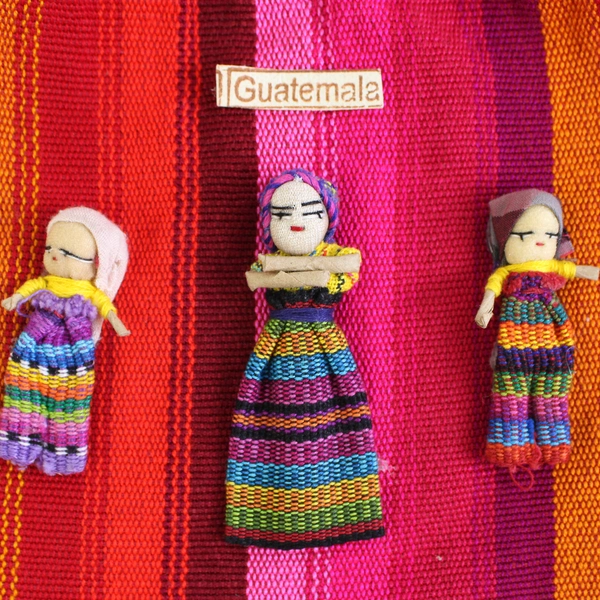 Unbranded Guatemala Small Drawstring Bag Pink/Orange W/ Worry Doll Detail