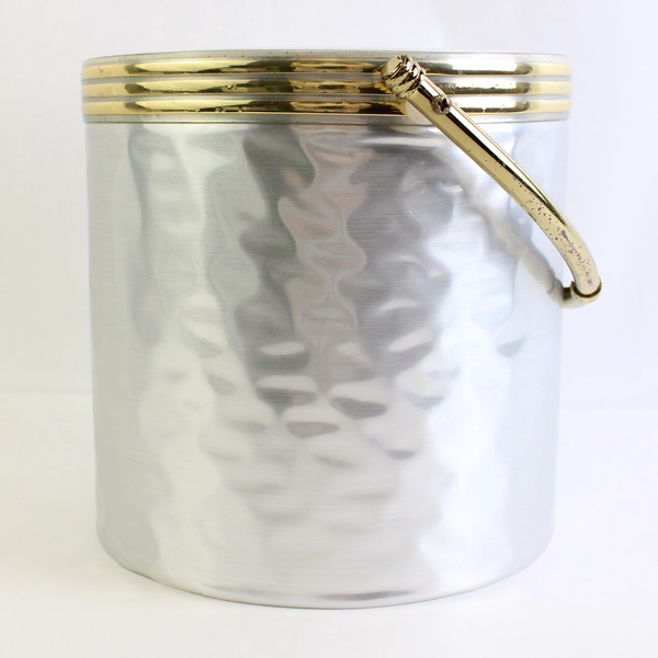 Vintage Shelton-Ware Ice Bucket Wine Cooler With Lid Silver Gold Look Plastic